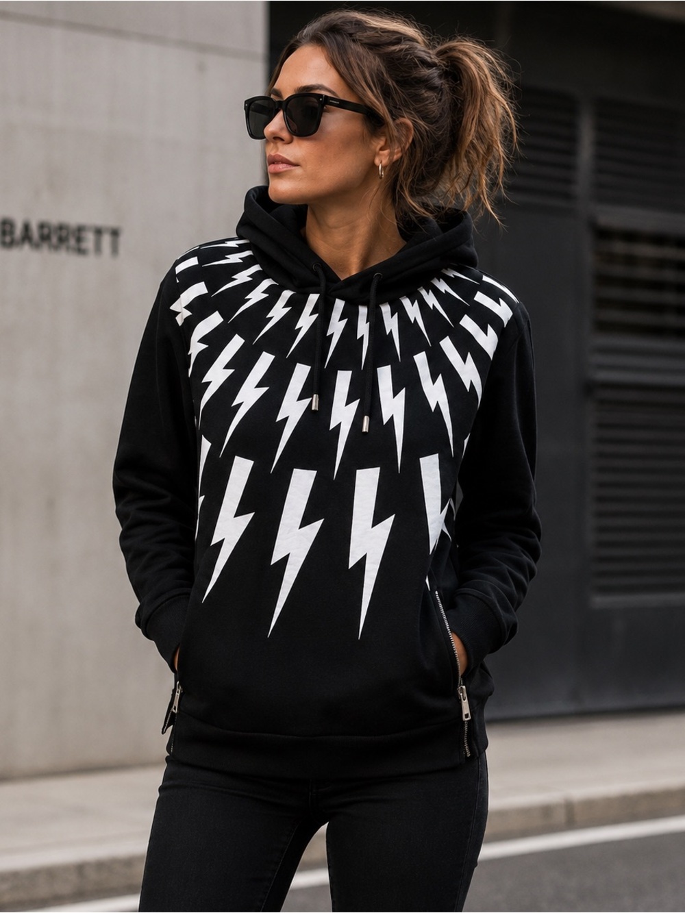 Neil Barrett Thunderbolt Hoodie XS Black White Made In Italy Side Zip